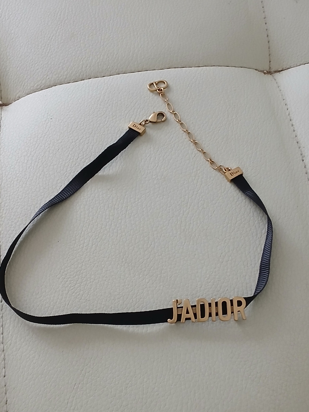 Dior Navy Ribbon Choker with Gold J'ADIOR Accent